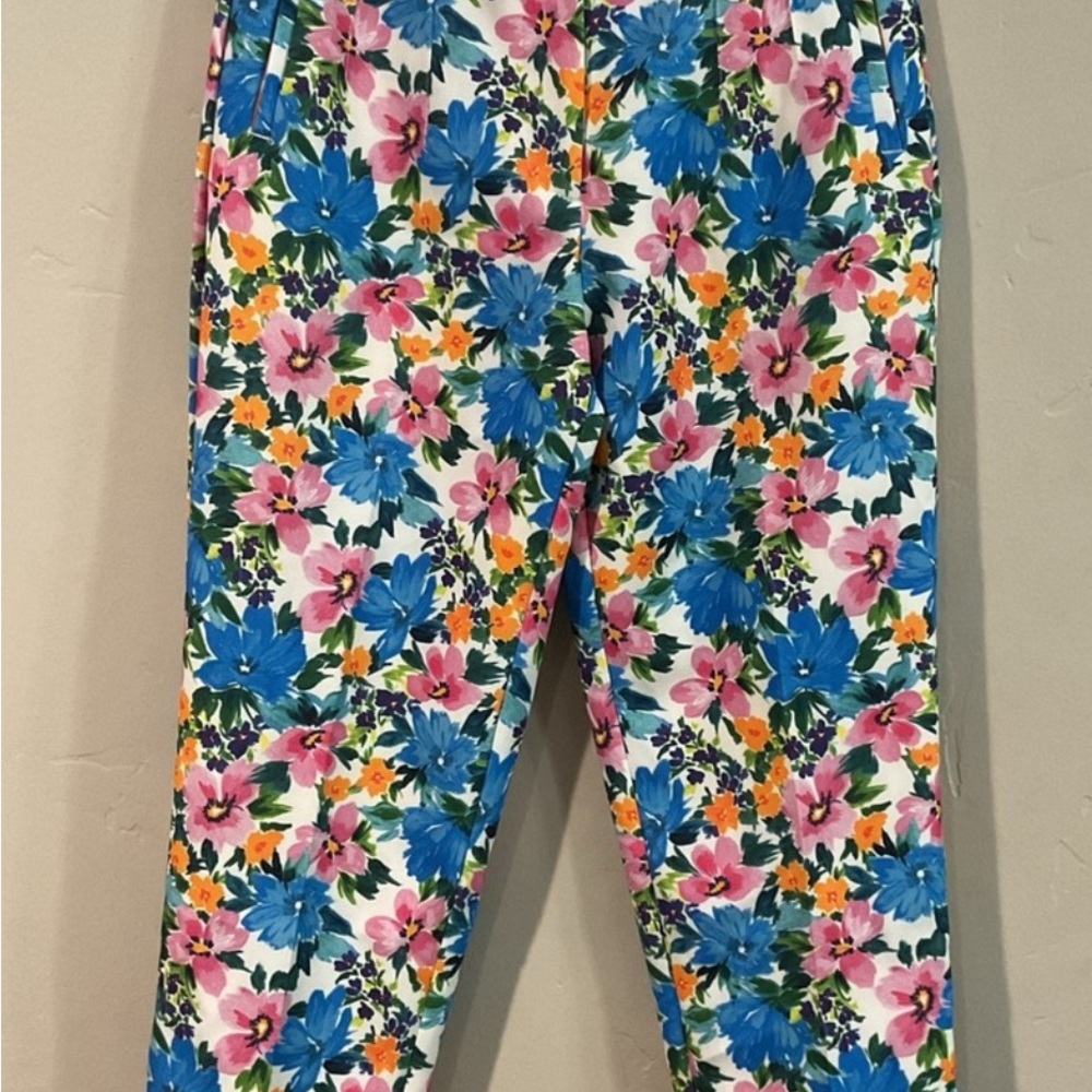 Zara Floral Ankle Pants - Blue, Pink, Orange